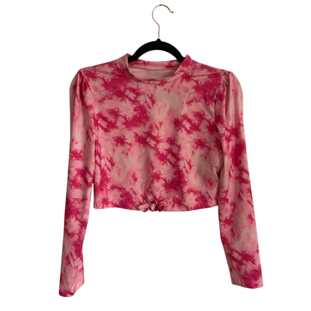 More Than Magic Girls XL 14/16 Pink White Tie Dye Swim Shirt Rashguard